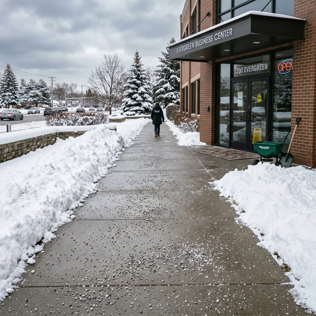 Professional sidewalk clearing and deicing for commercial property